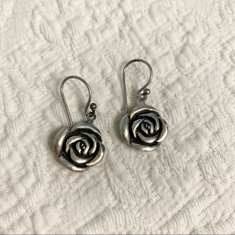Sterling Silver Flower Rose Floral Earrings